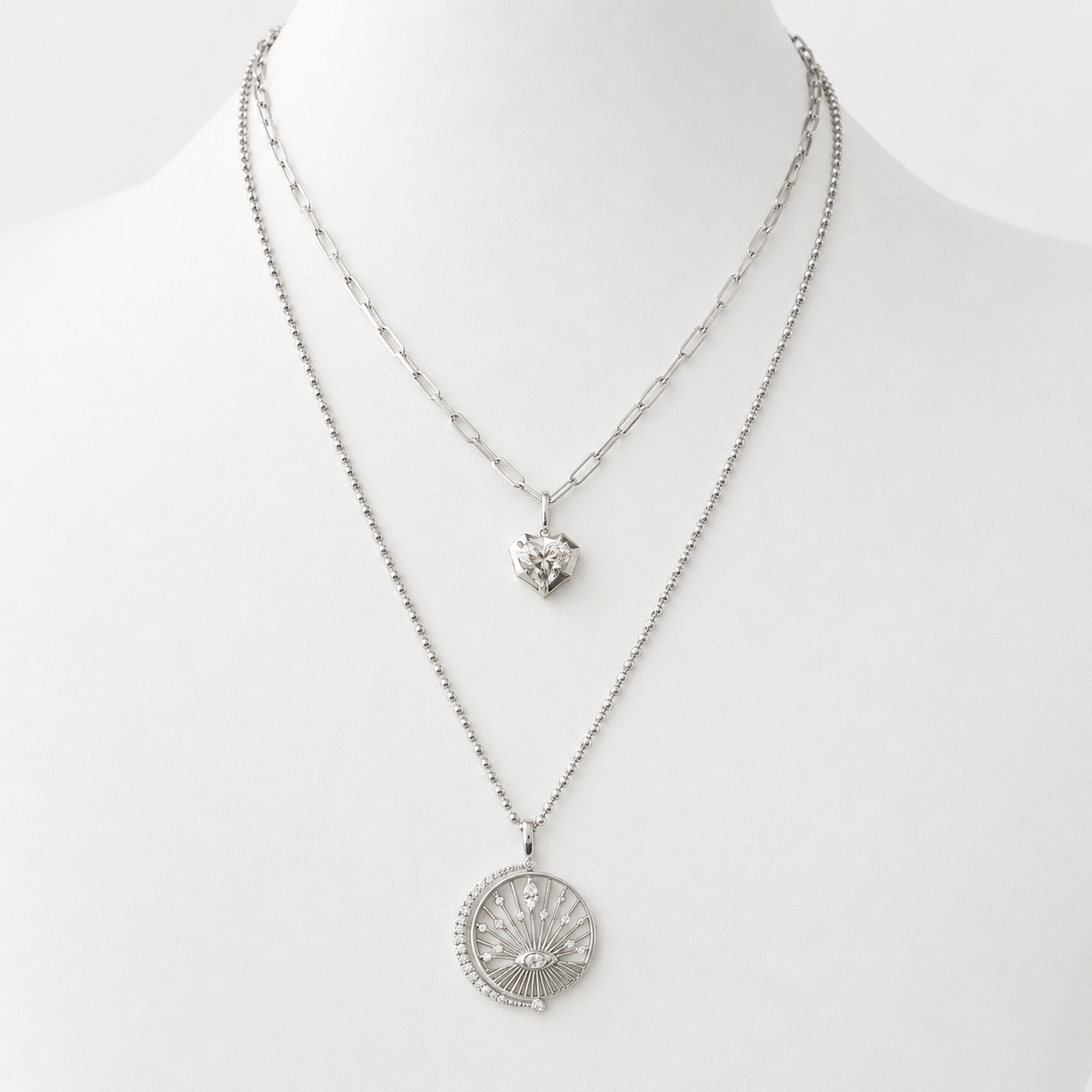 Heart-Shaped Diamond Pendant in 14K White Gold