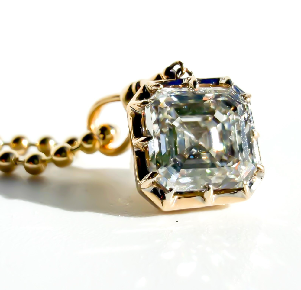 3ct Asscher Button Back Pendant in 14K Yellow Gold