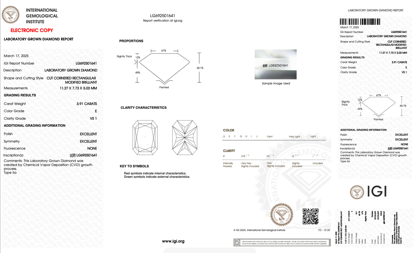 3.91ct E VS1 Radiant Cut IGI Certified Lab Diamond