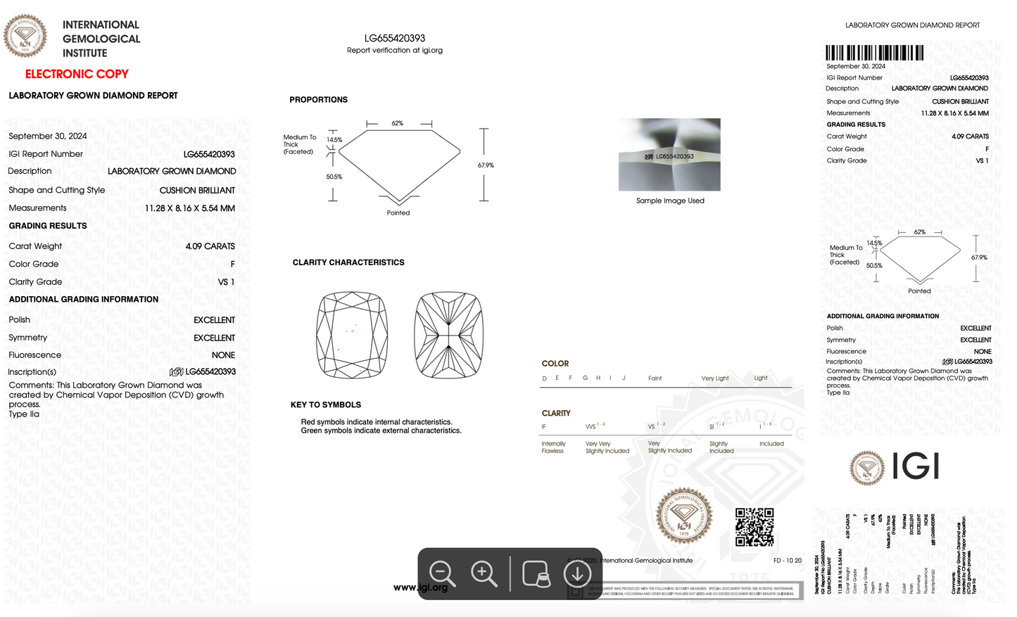 4.09ct F VS1 Elongated Cushion Cut IGI Certified Lab Diamond