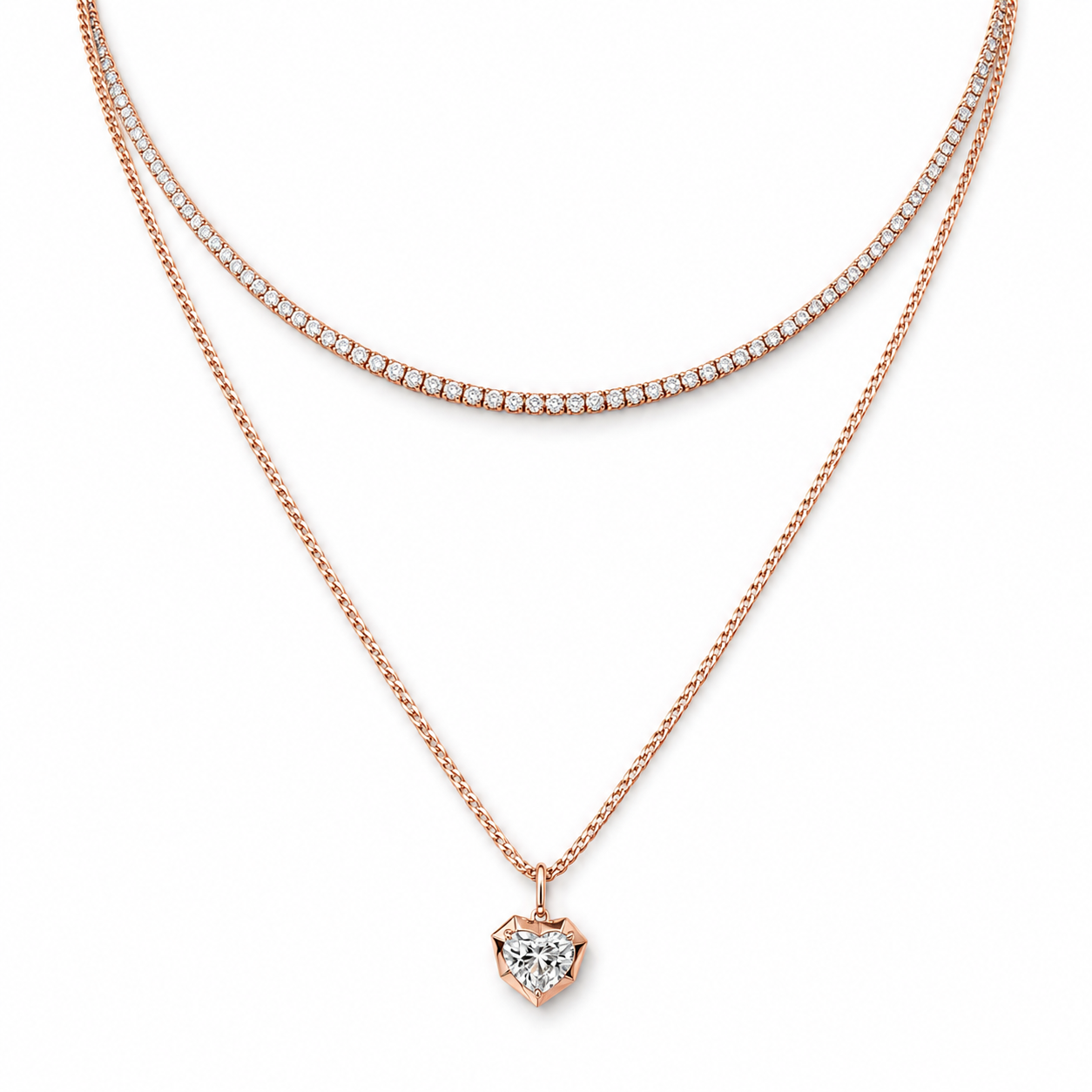 Heart-Shaped Diamond Pendant in 14K Rose Gold