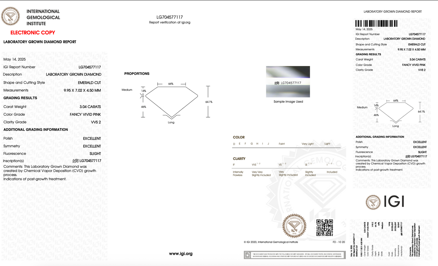 3.04ct Fancy Pink VVS2 IGI Certified Emerald Cut Lab Diamond