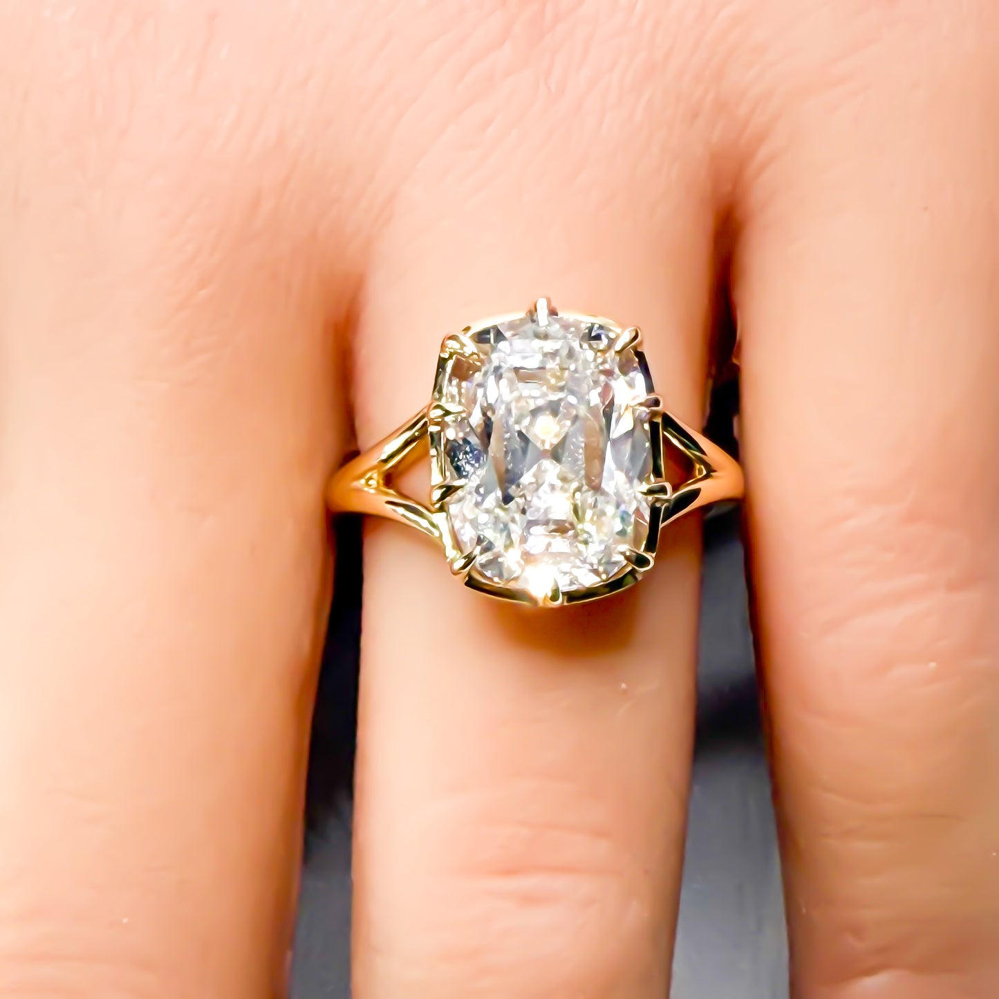 5.09ct old mine cushion cut diamond in 14K yellow gold