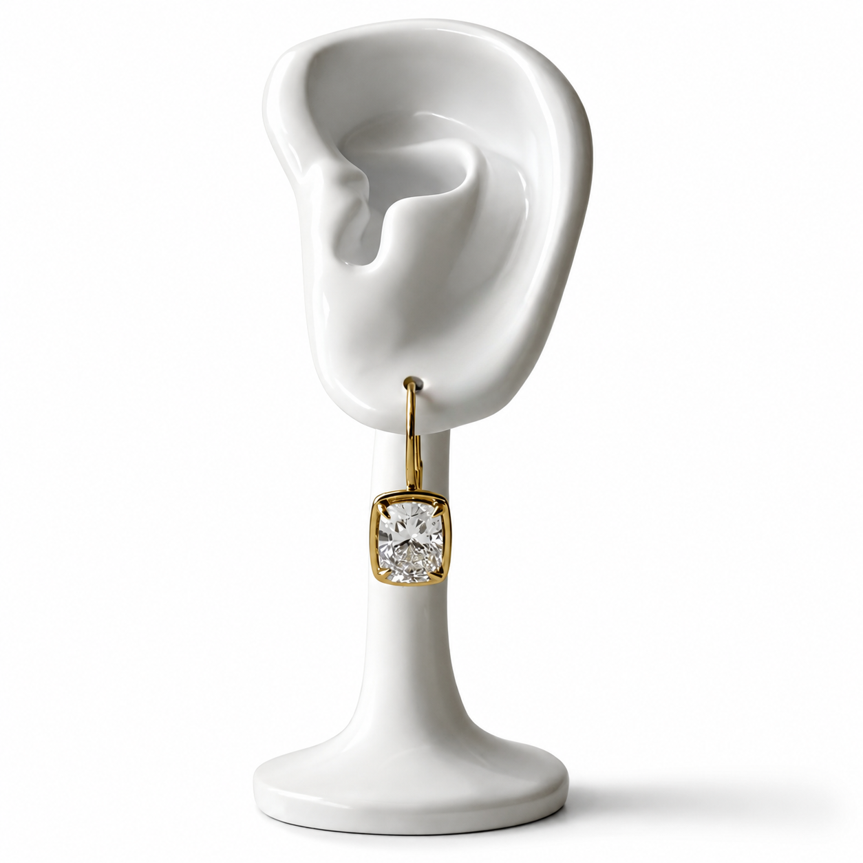 Pillow Drops, 4.28ctw Cushion Cut Dangle Earrings in 14K Yellow Gold
