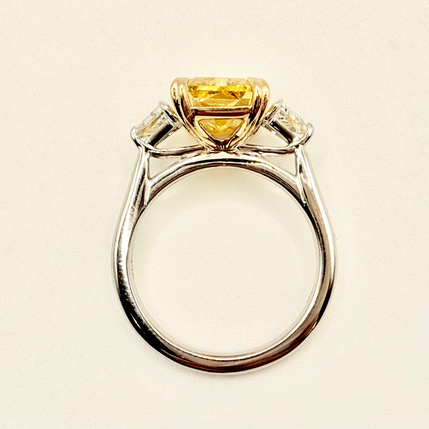Fancy Yellow Radiant Three Stone Ring
