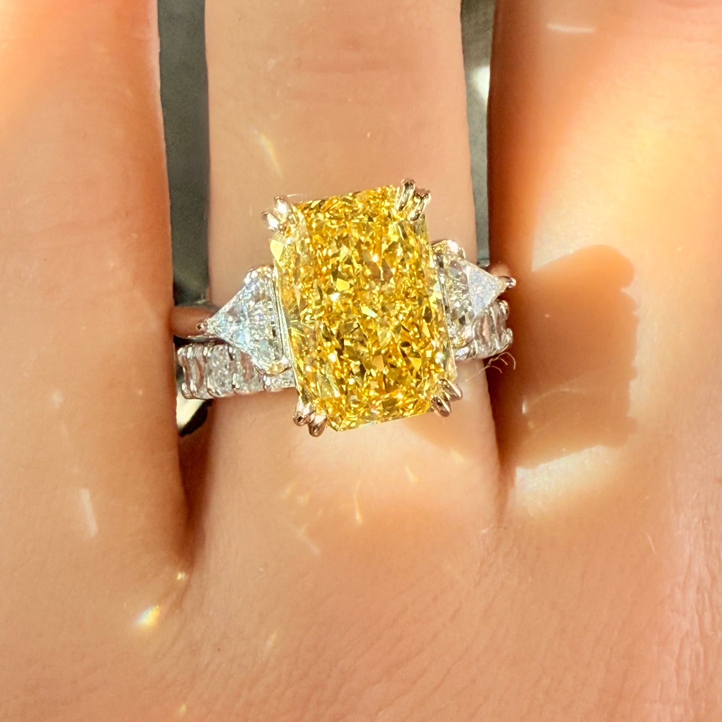 Fancy Yellow Radiant Three Stone Ring