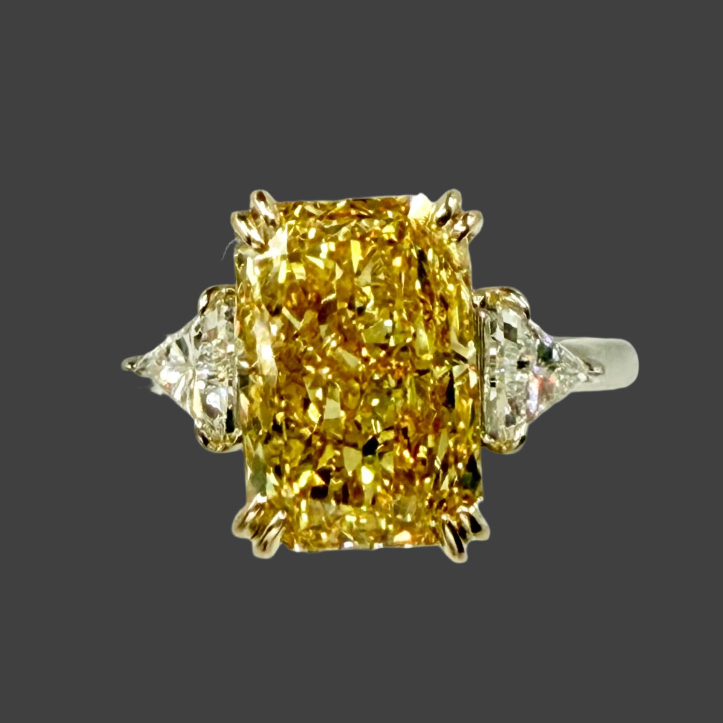 Fancy Yellow Radiant Three Stone Ring