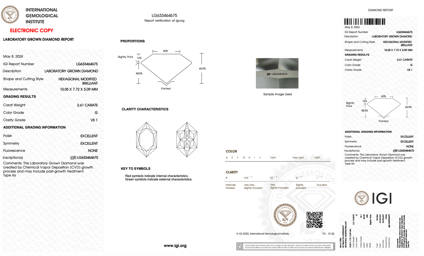 2.61ct G VS1 IGI Certified Modified Brilliant Hexagon Lab Diamond
