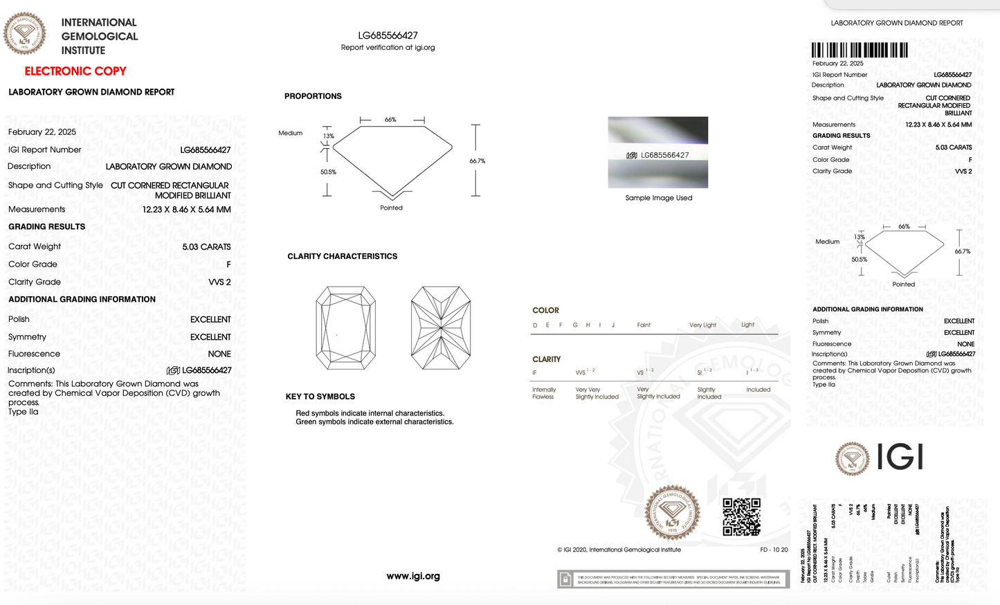 5.03ct F VVS2 IGI Certified Radiant Cut Lab Diamond