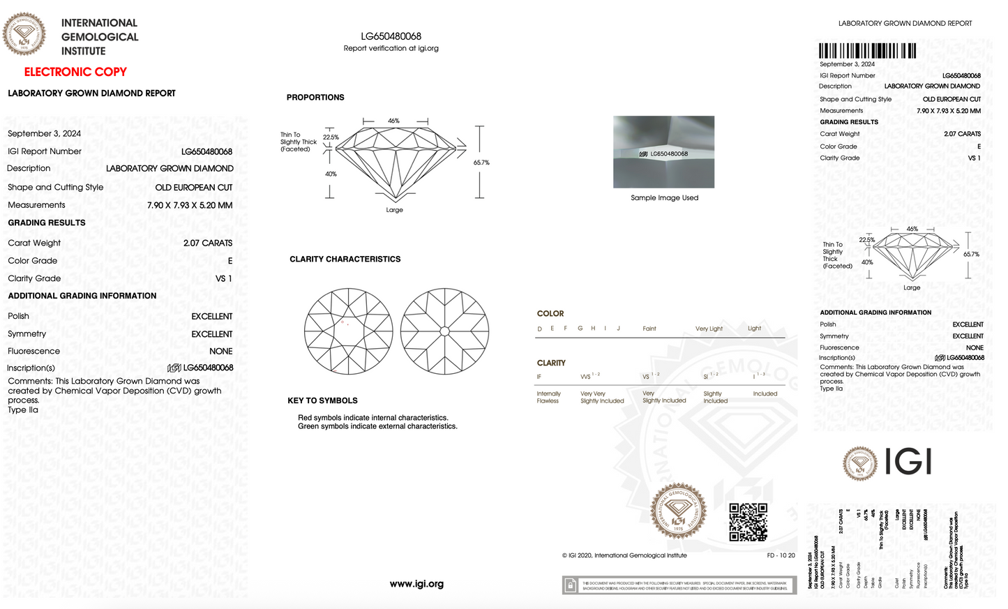 2.07ct E VS1 European Cut Round (OEC) IGI Certified Lab Diamond