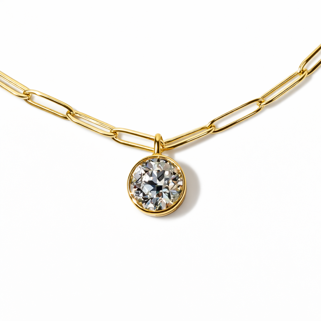The OEC Bezel Pendant, 2.71ct Antique Cut in 14K Yellow Gold