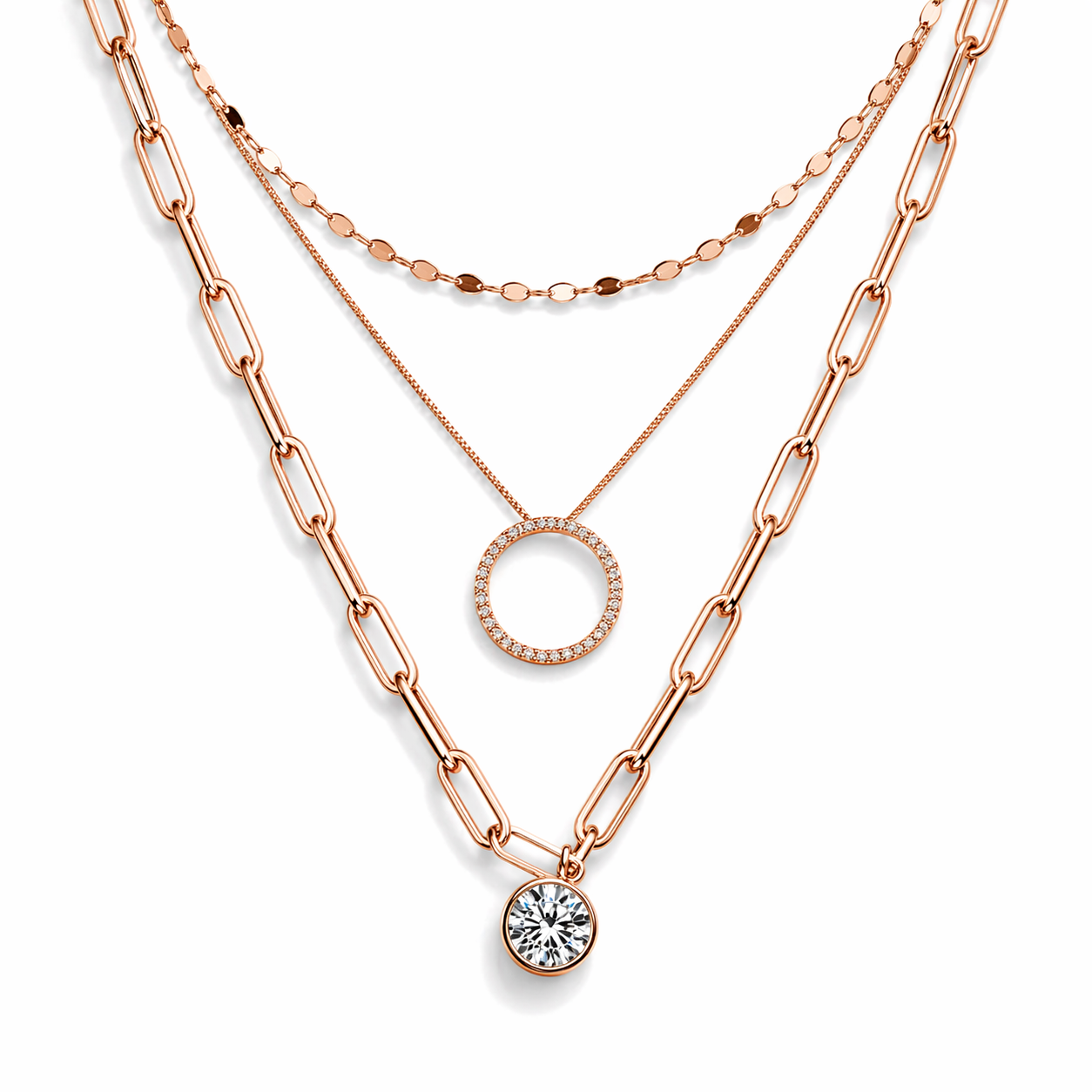 The Round Bezel Pendant, 3.45ct Brilliant Cut in 10K Rose Gold