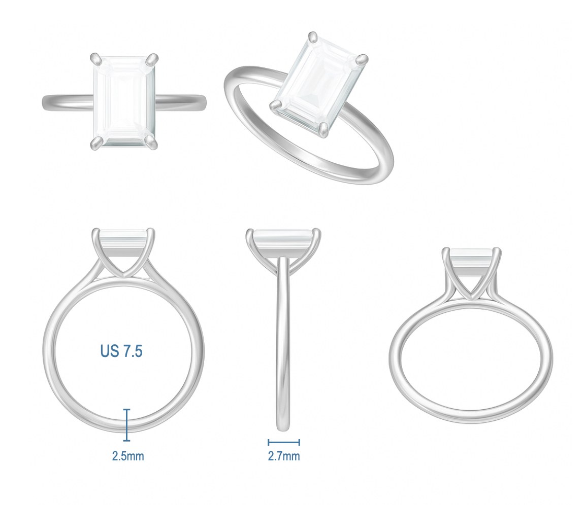 Setting: 14kt White Gold Solitaire Ring, US7.5