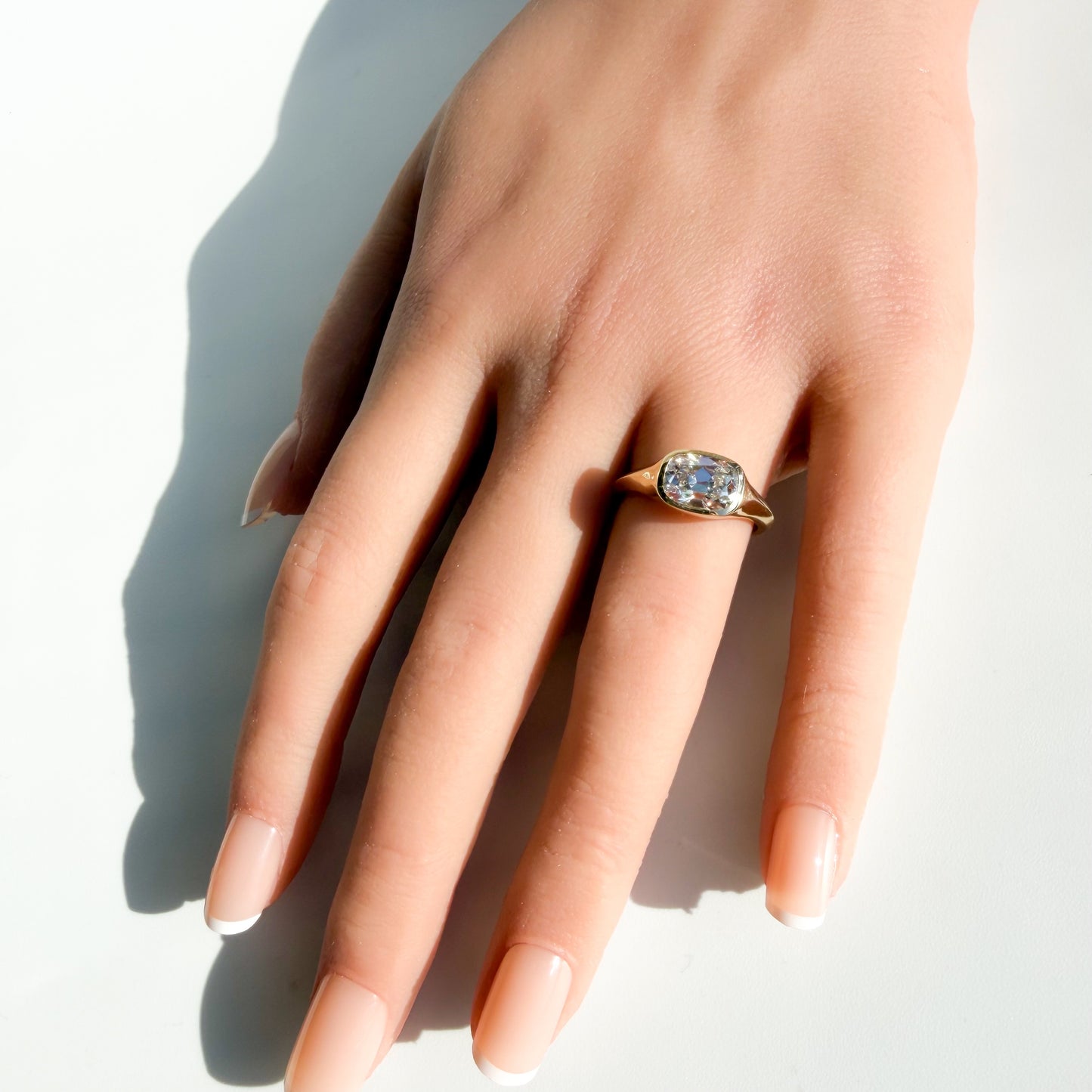 The Bicoastal Signet: 1.8ct Old Mine Cut Cushion in 14K Yellow Gold