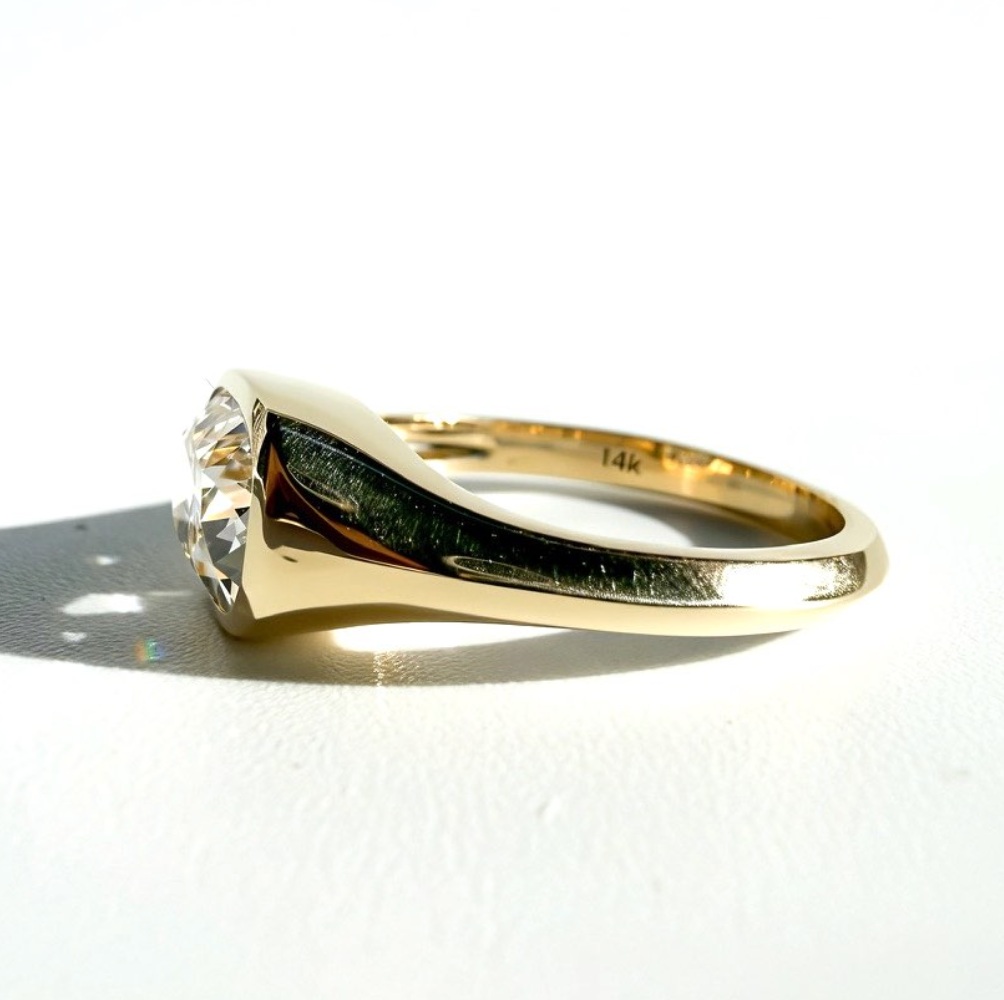 The Bicoastal Signet: 1.8ct Old Mine Cut Cushion in 14K Yellow Gold