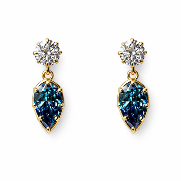 Blue Pear Dangle Earrings in 14K Yellow Gold