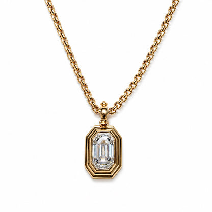 Elongated Emerald Cut Triple Bezel Pendant in Yellow Gold