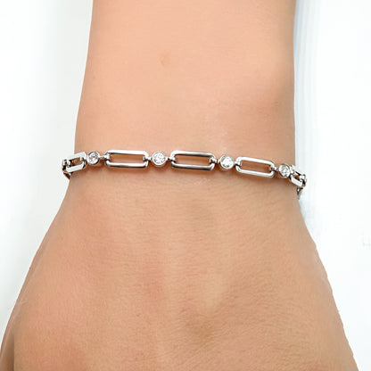 Bezel Paperclip Bracelet, 10K White Gold