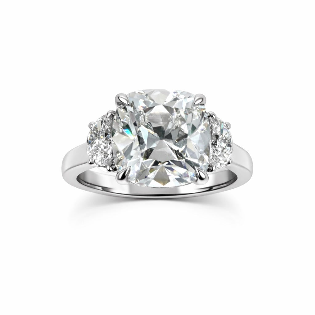 The Lunar Heirloom, 3.62ct OMC Cushion with Half Moons in 14K White Gold