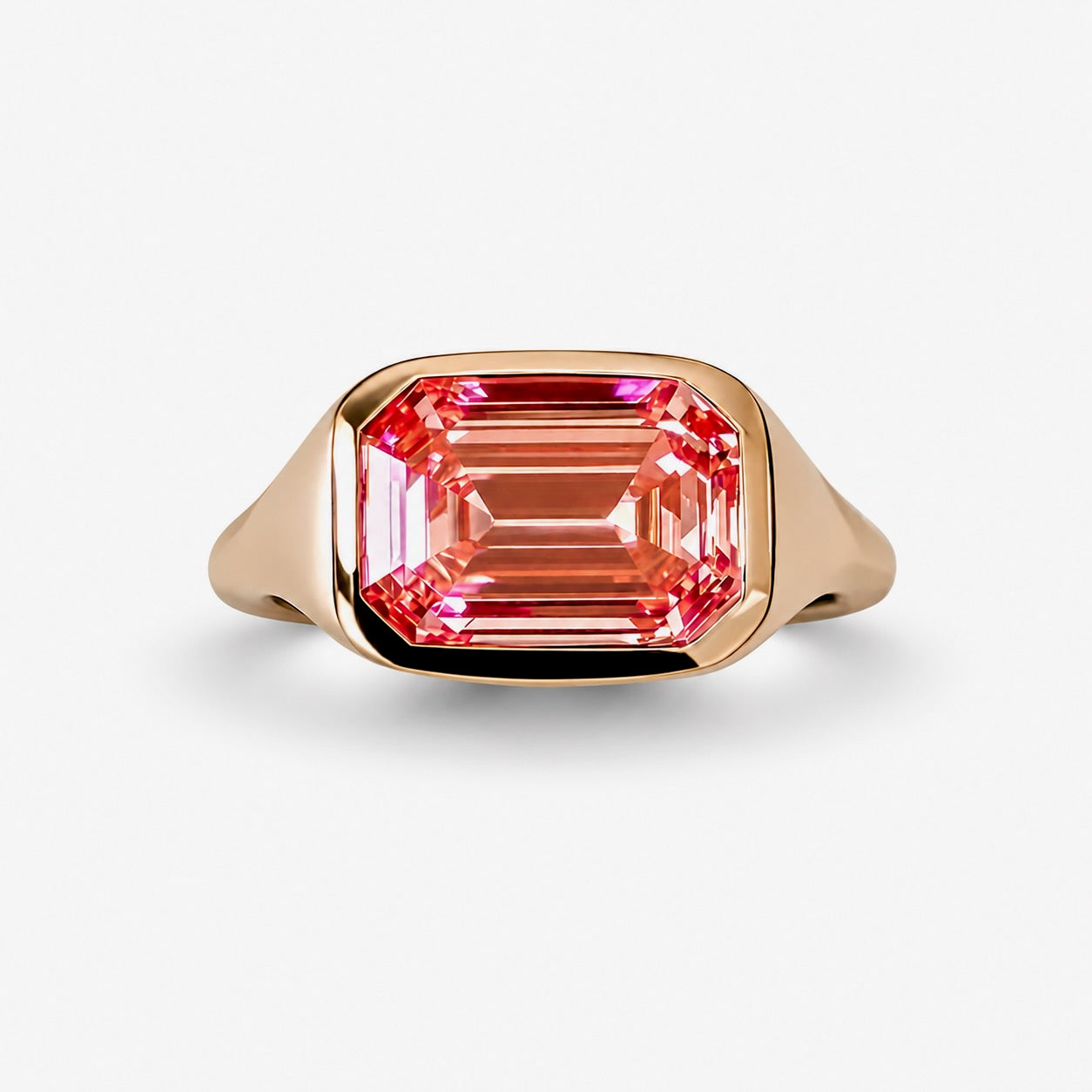 The South Beach Signet, 3ct Fancy Pink Emerald Cut Diamond in 14K Rose Gold