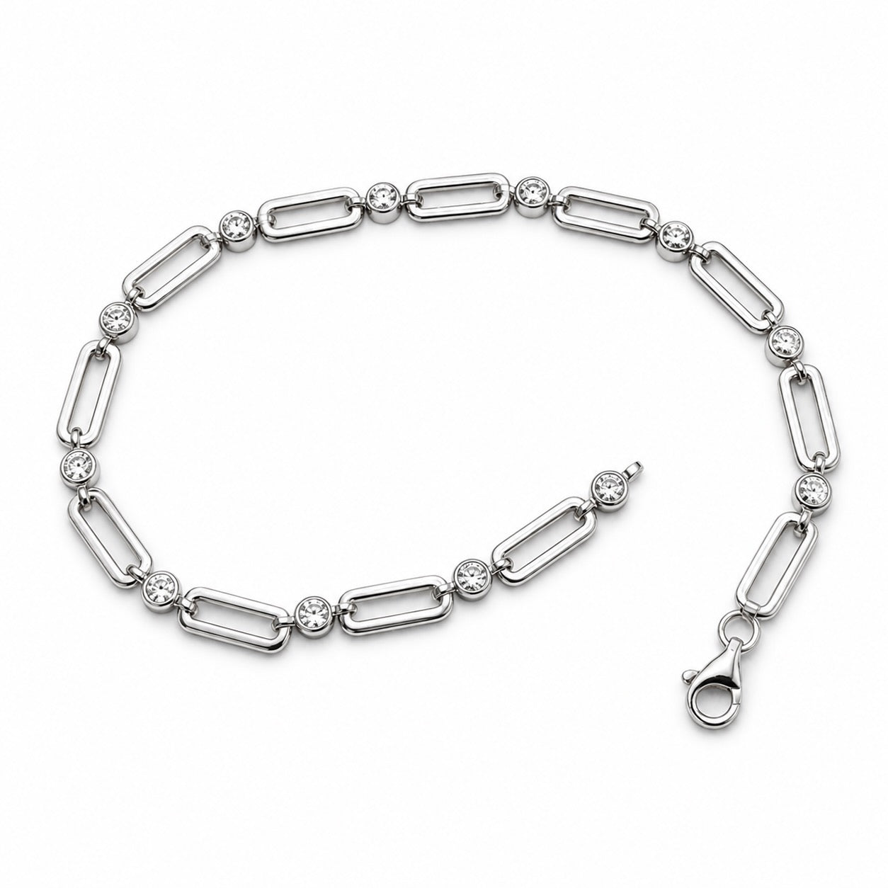 Bezel Paperclip Bracelet, 10K White Gold