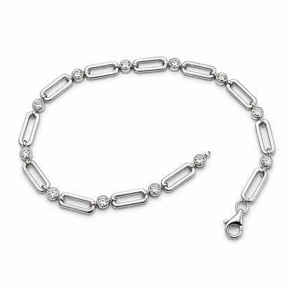 Bezel Paperclip Bracelet, 10K White Gold
