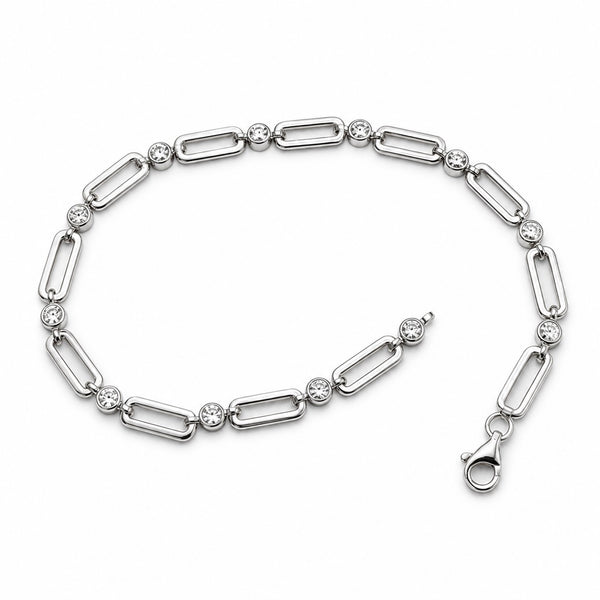 Bezel Paperclip Bracelet, 10K White Gold