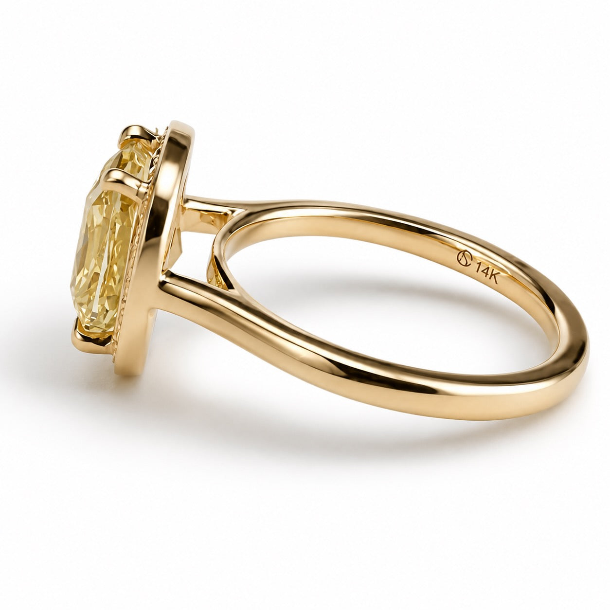 Sunshine In My Pocket, 3ct Fancy Yellow Diamond Halo Ring in 14K Gold