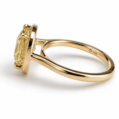 Sunshine In My Pocket, 3ct Fancy Yellow Diamond Halo Ring in 14K Gold