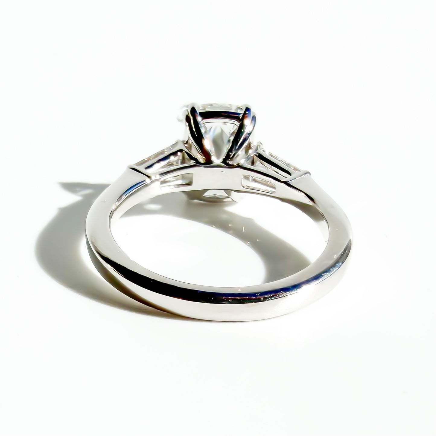 2.16ct Old Mine Cut Cushion with Tapered Baguettes in 14K White Gold
