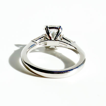 2.16ct Old Mine Cut Cushion with Tapered Baguettes in 14K White Gold