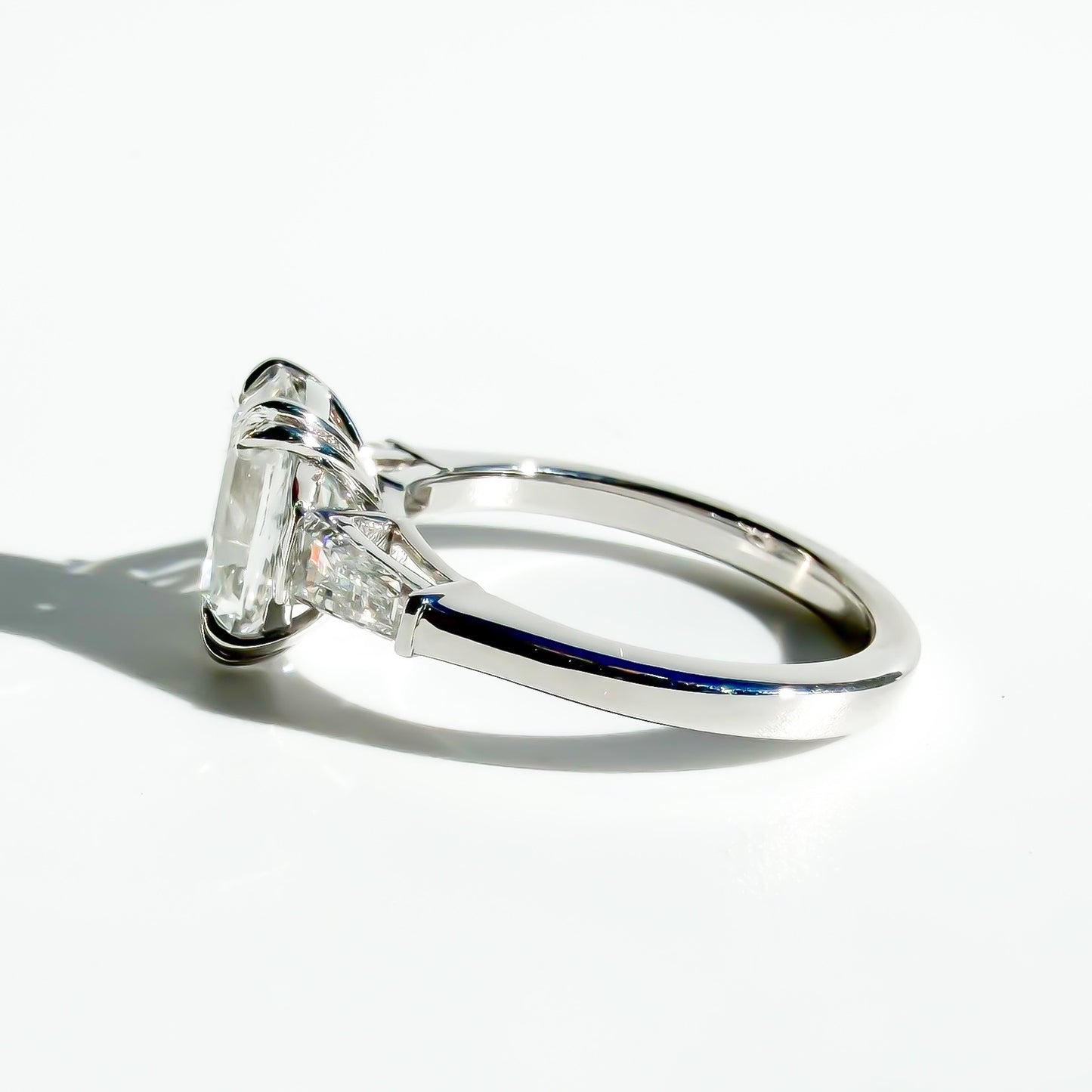 2.16ct Old Mine Cut Cushion with Tapered Baguettes in 14K White Gold