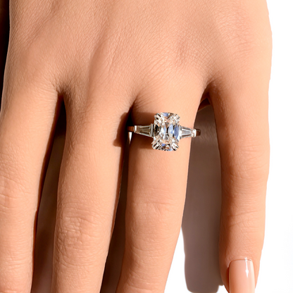 2.16ct Old Mine Cut Cushion with Tapered Baguettes in 14K White Gold