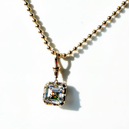 3ct Asscher Button Back Pendant in 14K Yellow Gold