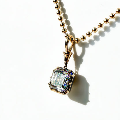 3ct Asscher Button Back Pendant in 14K Yellow Gold