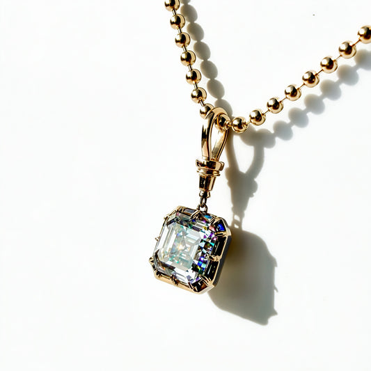 3ct Asscher Button Back Pendant in 14K Yellow Gold