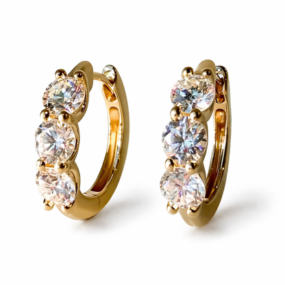 3 Stone Huggie Earrings, 2.2ctw in 14K Yellow Gold