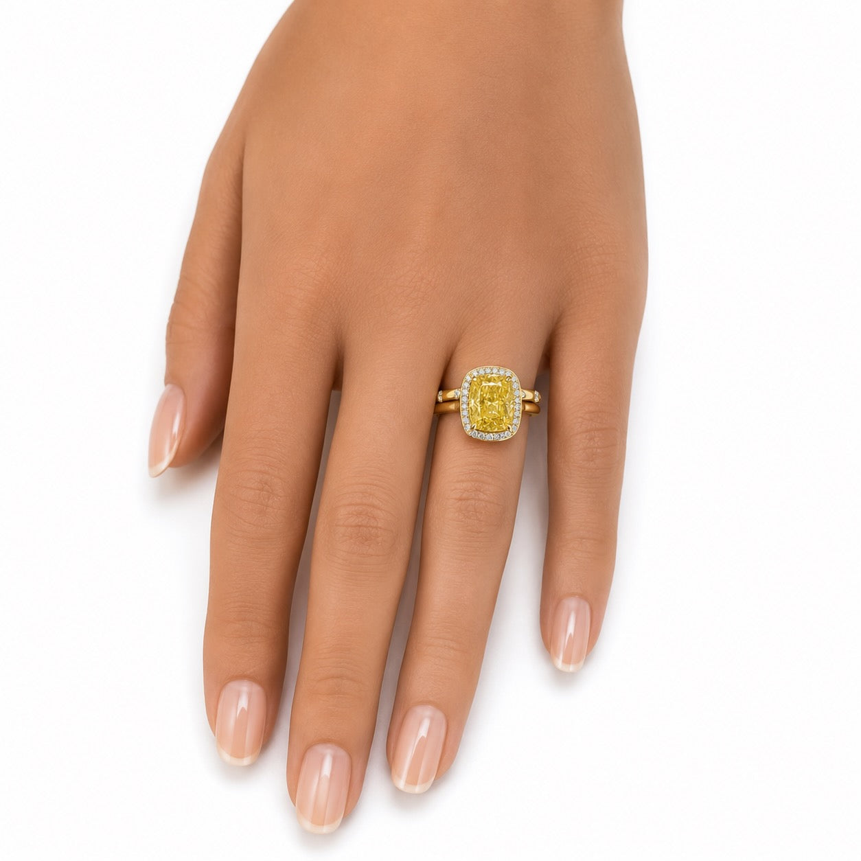 Sunshine In My Pocket, 3ct Fancy Yellow Diamond Halo Ring in 14K Gold