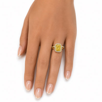 Sunshine In My Pocket, 3ct Fancy Yellow Diamond Halo Ring in 14K Gold