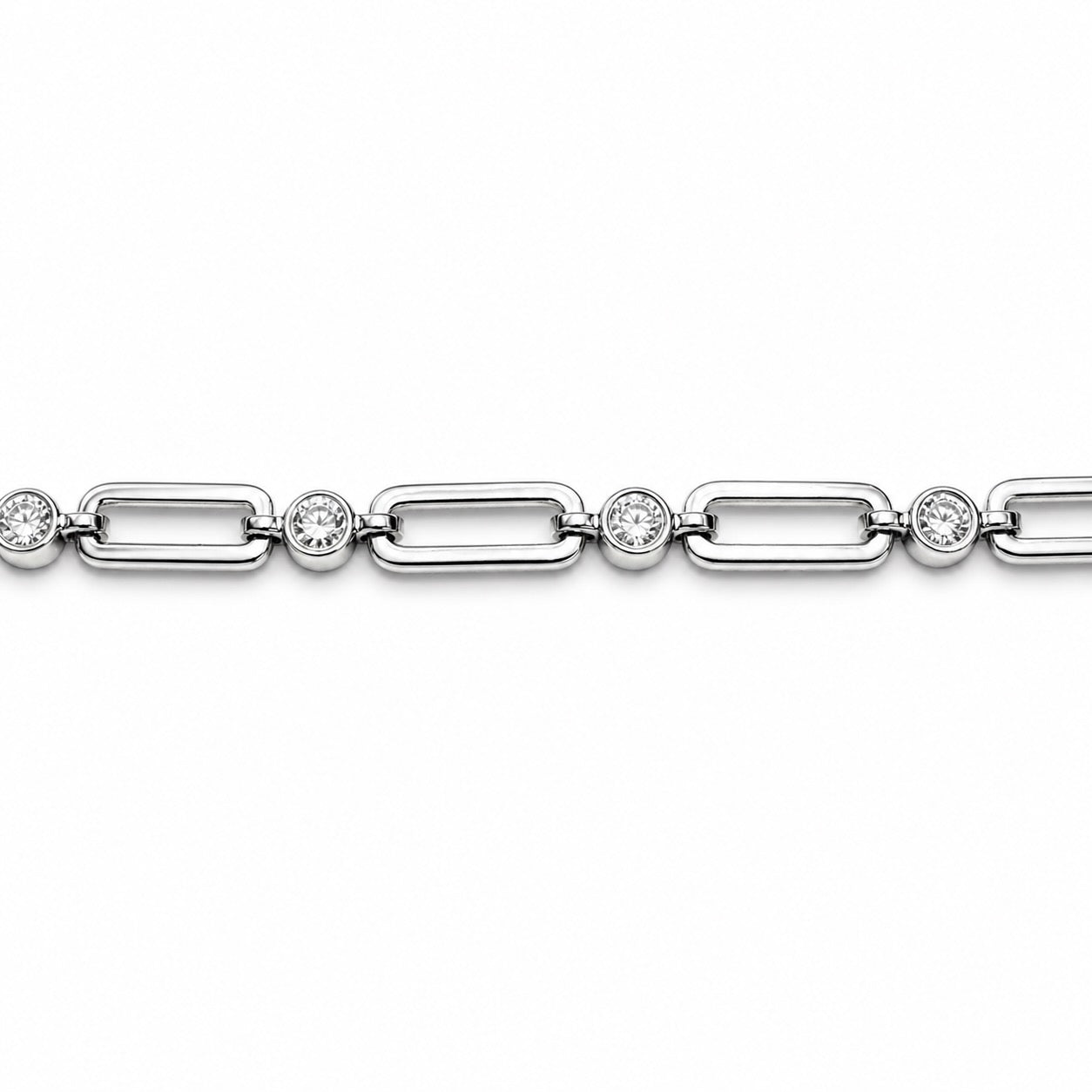 Bezel Paperclip Bracelet, 10K White Gold