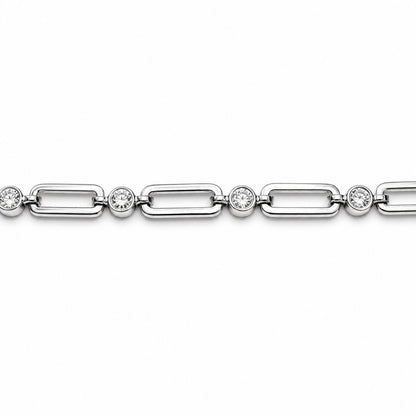 Bezel Paperclip Bracelet, 10K White Gold