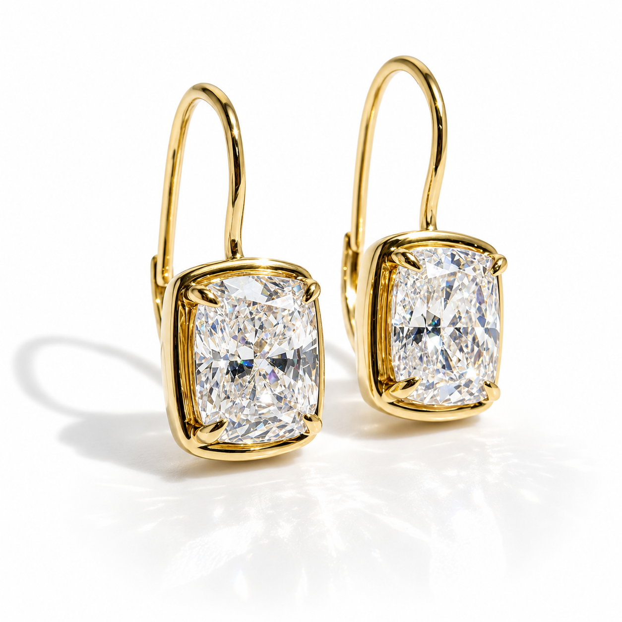 Pillow Drops, 4.28ctw Cushion Cut Dangle Earrings in 14K Yellow Gold