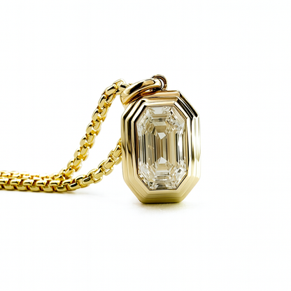 Elongated Emerald Cut Triple Bezel Pendant in Yellow Gold
