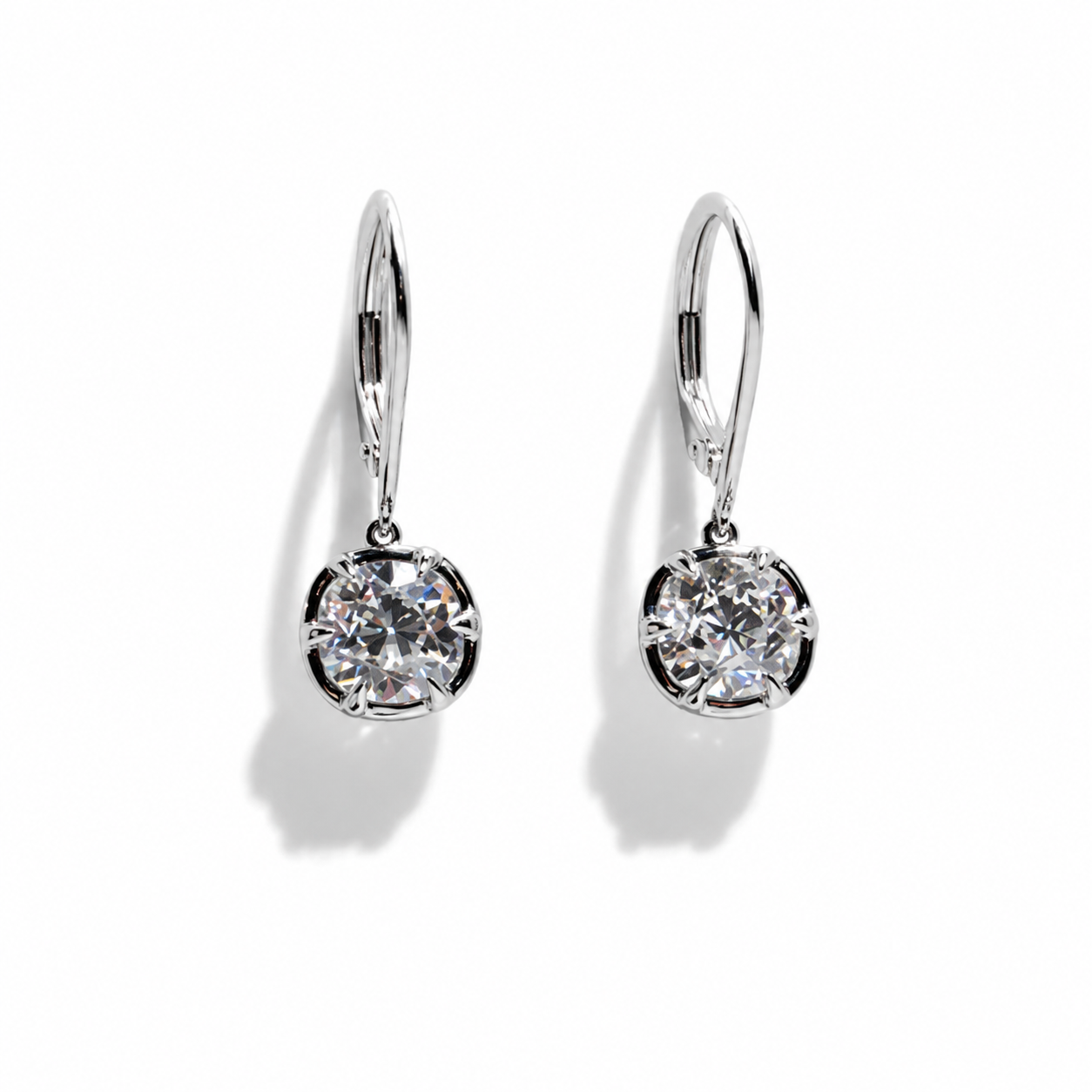 3ct E VVS1 Old Mine Cut Cushion Dangle Earrings in 14K White Gold