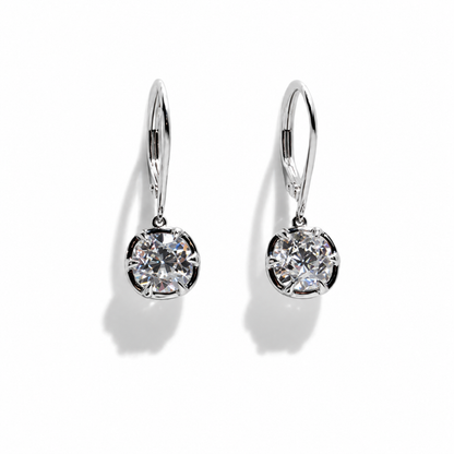 3ct E VVS1 Old Mine Cut Cushion Dangle Earrings in 14K White Gold