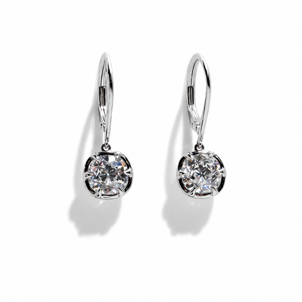 3ct E VVS1 Old Mine Cut Cushion Dangle Earrings in 14K White Gold