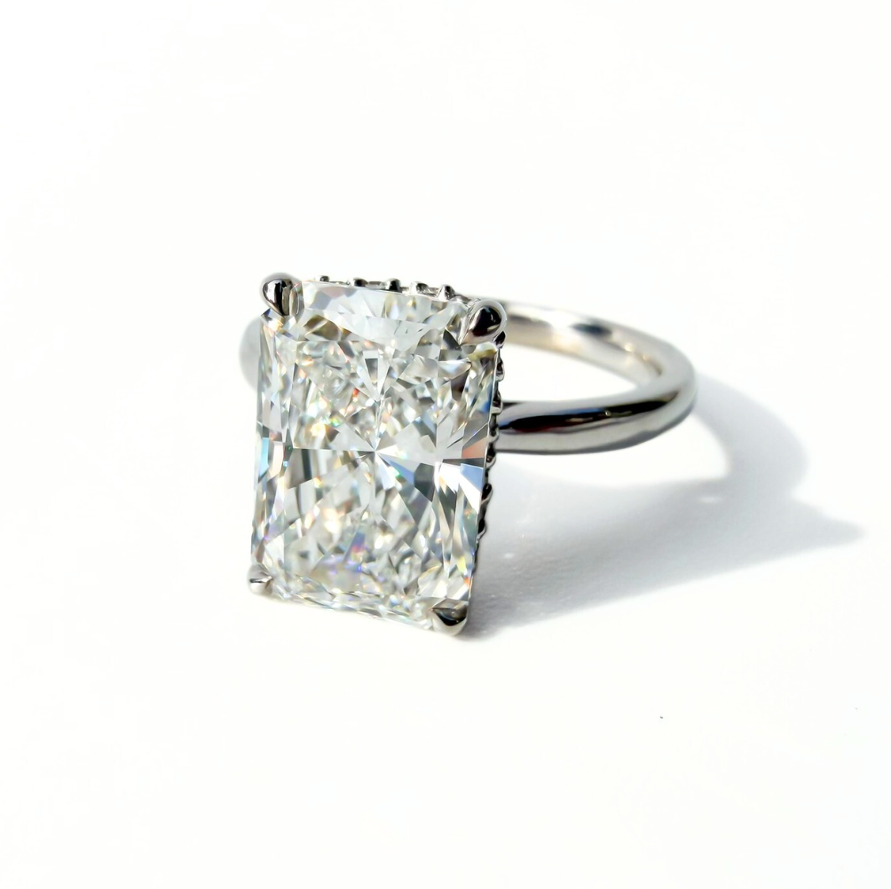 4ct Radiant Garland Pave Basket Solitaire in 14K White Gold