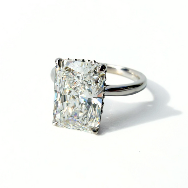 4ct Radiant Garland Pave Basket Solitaire in 14K White Gold