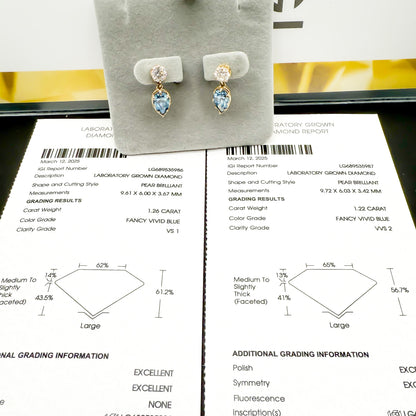 Blue Pear Dangle Earrings in 14K Yellow Gold