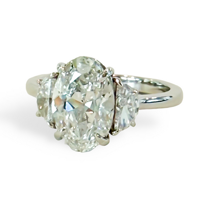Antique Oval Three Stone Ring with Half Moons